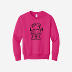 Youth fleece sweatshirt in bright pink, featuring the fun LH mascot design in black. Adds a pop of color to any outfit.