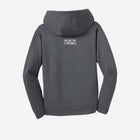 ['LIT·TLE] HŪMN fleece hooded pullover in a sleek gray shade, featuring a minimalist logo design on the chest. Perfect for cozy, everyday wear.