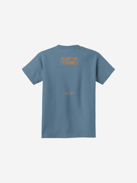 A muted blue youth t-shirt featuring the ['ro] bear graphic and "Go Like ['RO]" text for a relaxed, stylish vibe.