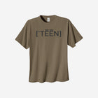 Muted brown heavyweight tee with bold "[‘TEĒN]" text, perfect for teens seeking earthy tones and lasting quality.