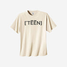 Neutral beige heavyweight tee with the bold text "[‘TEĒN]," providing a minimalistic yet fashionable look for teens.