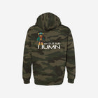A green and brown camouflage print hoodie featuring "[‘TEEN]" in bold white lettering on the front. The hoodie combines rugged outdoor vibes with a modern streetwear style.