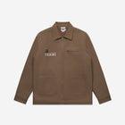 A rugged brown canvas jacket featuring the 'LIL HU' logo embroidered on the chest. Designed for durability and style, with large utility pockets and a sleek zippered front.
