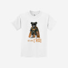 A crisp white youth t-shirt with the signature ['ro] bear design and empowering "Go Like ['RO]" slogan. Perfect for casual wear.