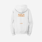 A crisp white fleece pullover sweatshirt with the ['RO] bear design, offering a clean and classic look for kids.