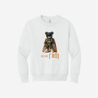 Crisp white youth fleece sweatshirt with the signature ['RŌ] bear logo, offering classic, minimalist style and premium comfort.