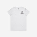 A white t-shirt featuring a minimalistic design with the 'Lil Hū' logo on the chest, adding a playful yet classic touch to any casual look.