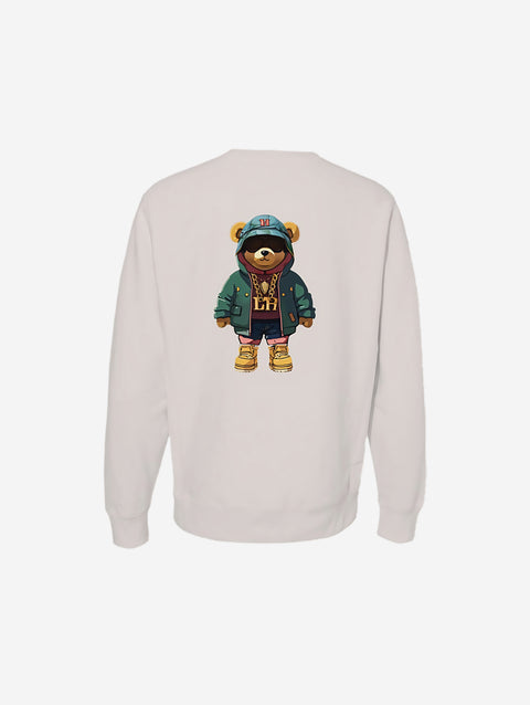 A bone-colored heavyweight sweatshirt with the 'LITTLE HU' logo on the chest. Designed for a cozy yet sleek look, perfect for layering or standalone wear.