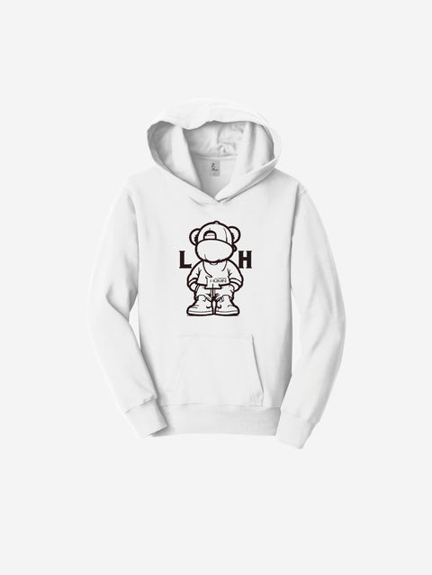 Clean and crisp white fleece hoodie featuring the iconic ['LH] logo, bringing fresh and cozy vibes to any outfit.