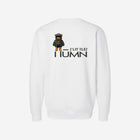 A white crewneck sweatshirt paired with the ['TEEN] logo in black, offering a fresh and versatile look.