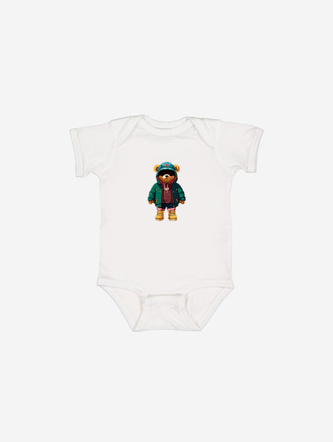 Little Humn WHT White Lil Hu Bear Baby Onesie