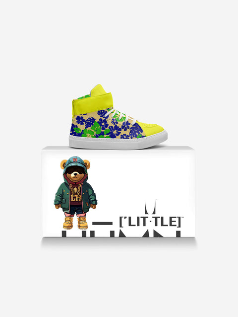 Little Humn Yellow Floral Print Strap High Top Crush Kids Shoes
