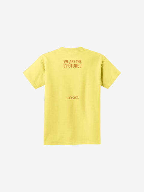 A light pastel yellow youth t-shirt featuring the ['ro] bear artwork and motivational "Go Like ['RO]" logo, ideal for a cheerful aesthetic.